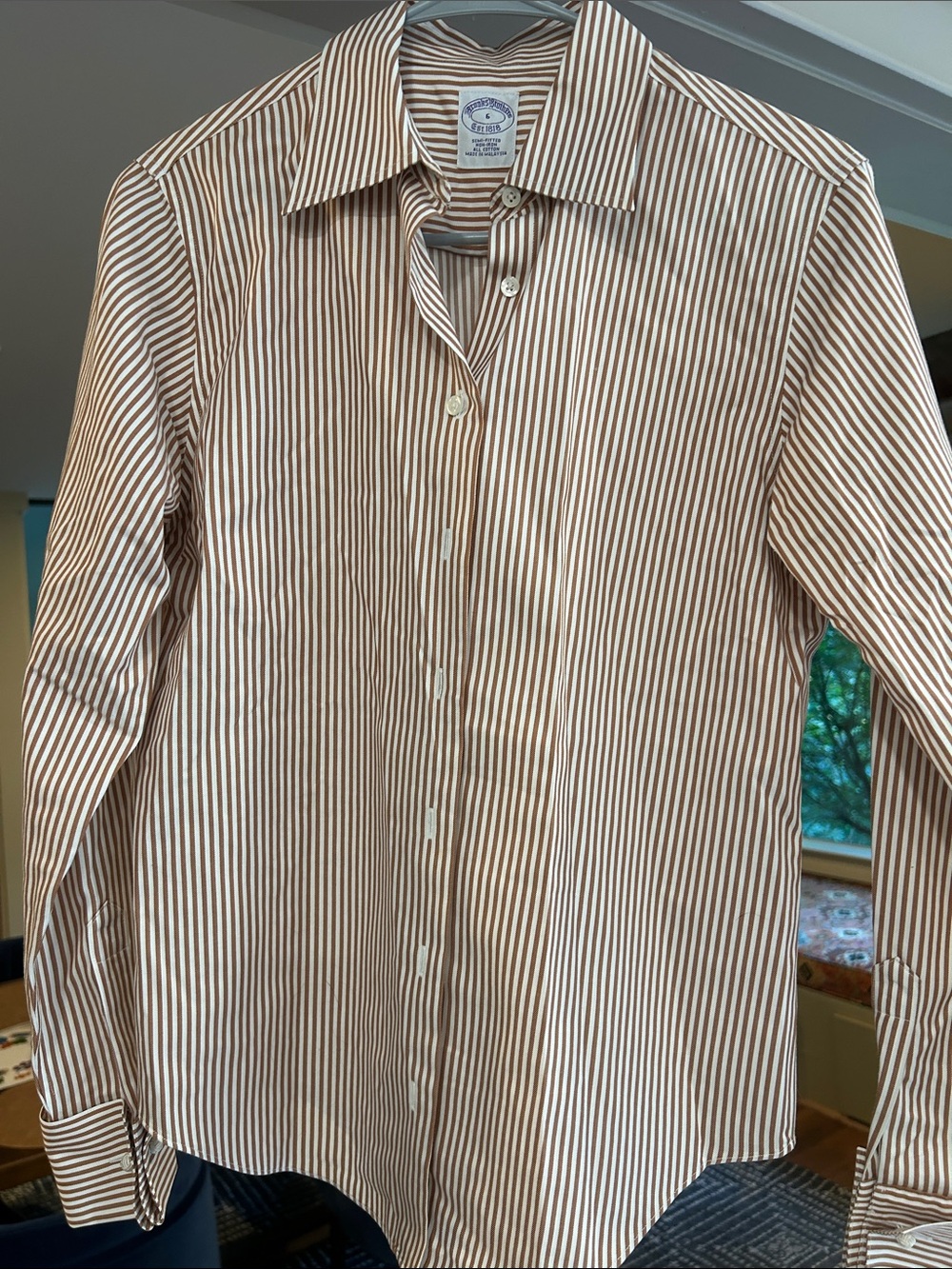 Brooks Brothers Brown and White Striped Button-Down Shirt